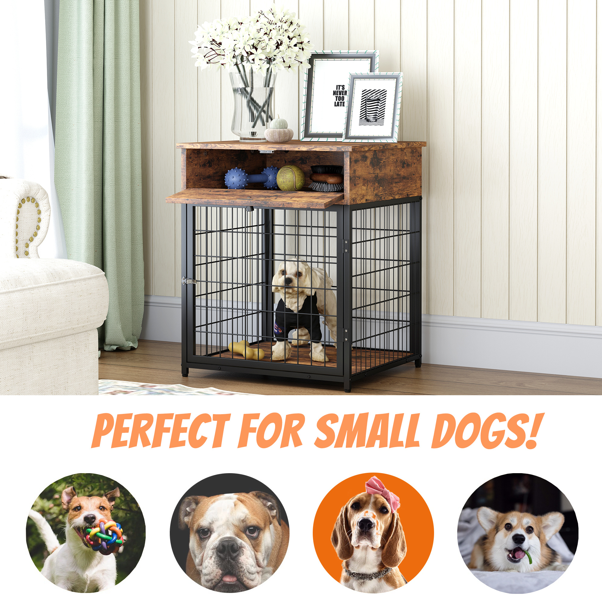 JHX Furniture Dog Crates for small dogs Wooden Dog Kennel Dog Crate End ...